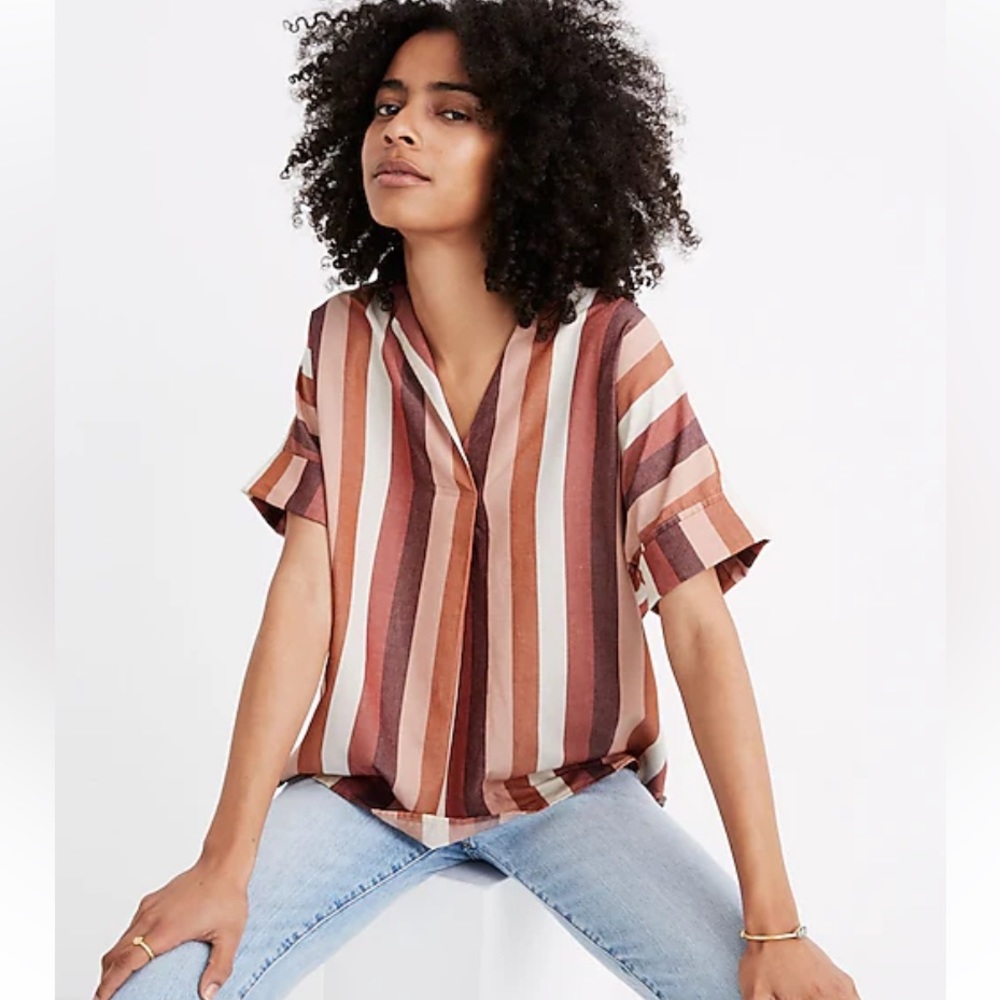 Madewell Small Courier Button Back Shirt In Munson Stripe Short Sleeve CP2001